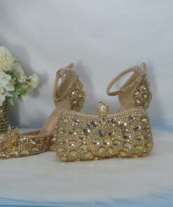 Shoes And Bags Matching Sets Wedding Shoes for Bride Bridesmaid Women Closed Toe Pointed Toe Champagne PU Pumps With Rhinestone Crystal Stiletto Weddi