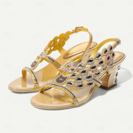 Women's Wedding Shoes Sandals Party Crystal Fantasy Heel Round Toe Elegant Bohemia Vintage Microbial Leather Blue Purple Gold 2025 - Image 2