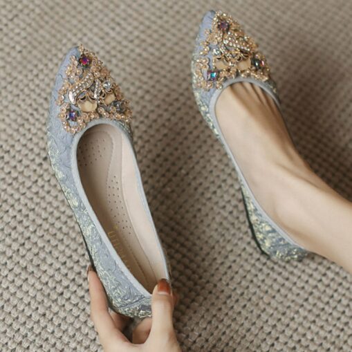 Women's Foldable Crystal Floral Embellished Wedding Flats - Comfortable Lightweight Travel Ballet Shoes 2025 - Image 12
