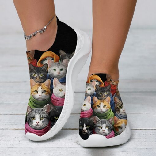 Women's Sneakers Slip-Ons Print Shoes Flyknit Shoes Comfort Shoes Outdoor Daily Cat Flat Heel Fashion Casual Tissage Volant Black White Red 2025 - Image 2