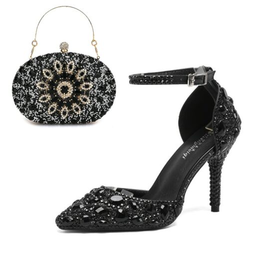 Women's Pink Rhinestone High Heel Bridal Shoes with Matching Clutch Bag – Glamorous Wedding and Party Shoes Set 2025 - Image 7