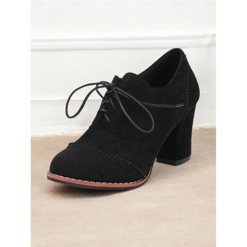 Women's Faux Suede Lace-Up Oxford Shoes with Block Heels – Vintage Style Brogue Pumps for Casual and Office Wear 2025 - Image 3