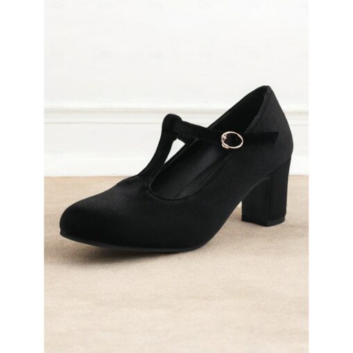 Women's Green Velvet T-Strap Mary Jane Heels with Block Heel – Vintage-Inspired Dress Shoes for Parties and Formal Events 2025 - Image 3