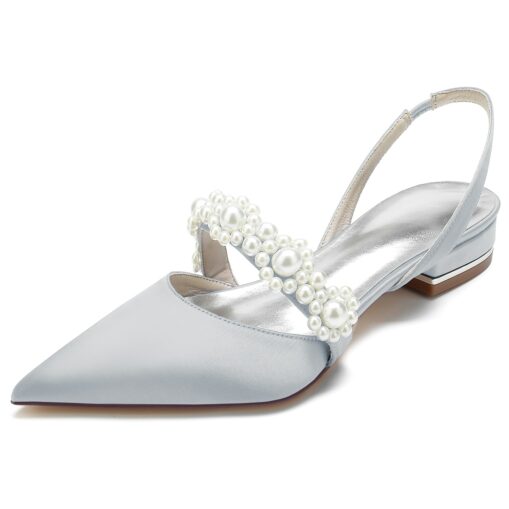 Elegant White Satin Women's Dress Shoes with Pearl Embellishments: Perfect Low Heel Sandals for Weddings and Special Occasions 2025 - Image 9