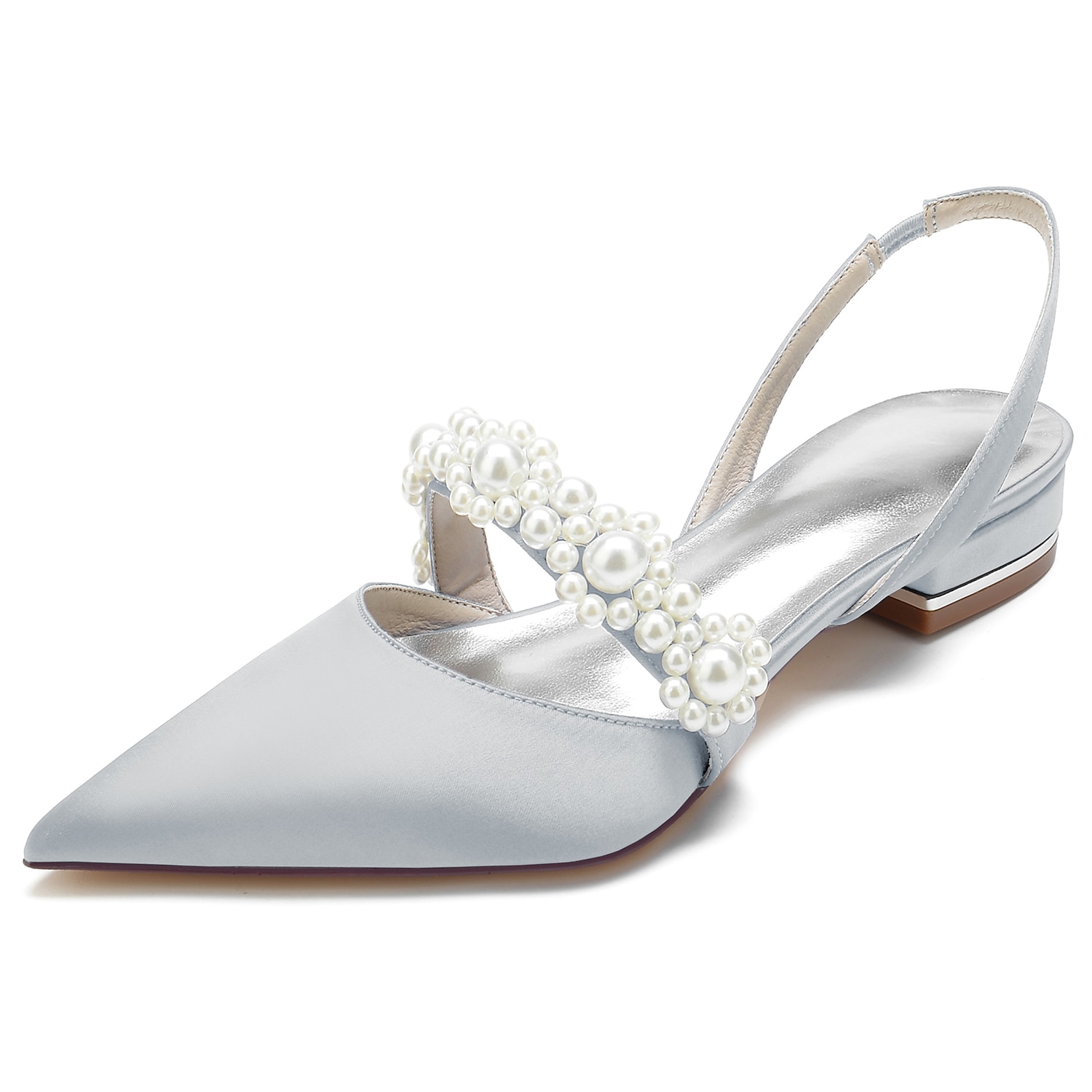 Elegant White Satin Women's Dress Shoes with Pearl Embellishments: Perfect Low Heel Sandals for Weddings and Special Occasions 2025 - Image 9