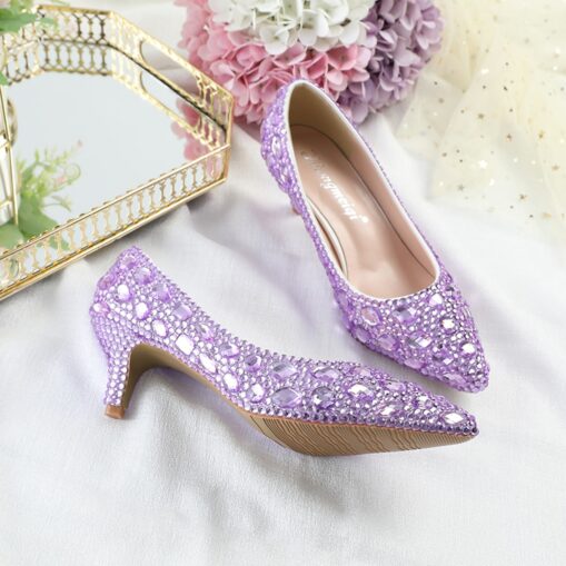 Women's Gold Rhinestone Embellished Pointed Toe Kitten Heels – Luxury Bridal or Evening Party Shoes 2025 - Image 3
