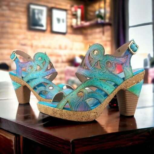 Women's Heels Sandals Handmade Shoes Vintage Shoes Party Daily Beach Floral Cone Heel Fantasy Heel Elegant Bohemia Vintage Leather Buckle Red Blue Bro - Image 3