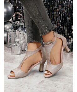 Women's Heels Daily Kitten Heel Open Toe Fashion Suede Sparkling Glitter Zipper Silver Black / Gold Camel 2025