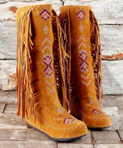Women's Fringe Embroidered Faux Suede Knee-High Boots, Bohemian Style for Festivals and Casual Wear 2025