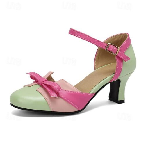 Women's Sandals Mary Jane Outdoor Daily Bowknot Cuban Heel Closed Toe Elegant Cute PU Ankle Strap Almond Light Green Blue Pink 2025 - Image 2