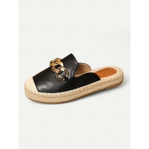 Women's Espadrille Mules with Gold Chain Detail – Casual Slip-On Flats for Summer Beach and Daily Wear 2025 - Image 2