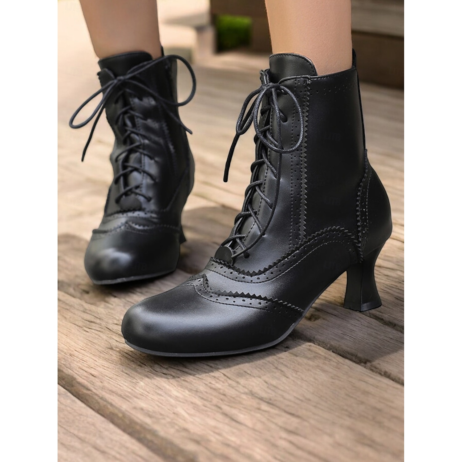 Women's Victorian-Style Lace-Up Faux Leather Ankle Boots - Elegant Footwear for Vintage-Themed Events and Daily Wear 2025 - Image 2