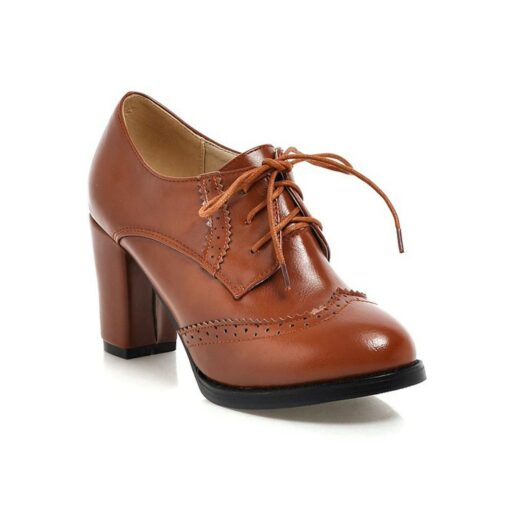 Women's Vintage Oxford Heels – Lace-Up Brogue Chunky Heel Dress Shoes for Work, Office, and Casual Wear 2025 - Image 4