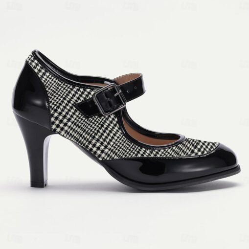Women's Red Plaid Mary Jane Heels - Stylish Retro Shoes with Buckle Strap for Casual and Party Wear 2025 - Image 3