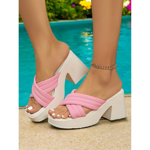 Women's White Platform Slide Sandals with Cross-Strap Design and Block Heel – Trendy and Comfortable for Summer or Casual Outings 2025 - Image 2