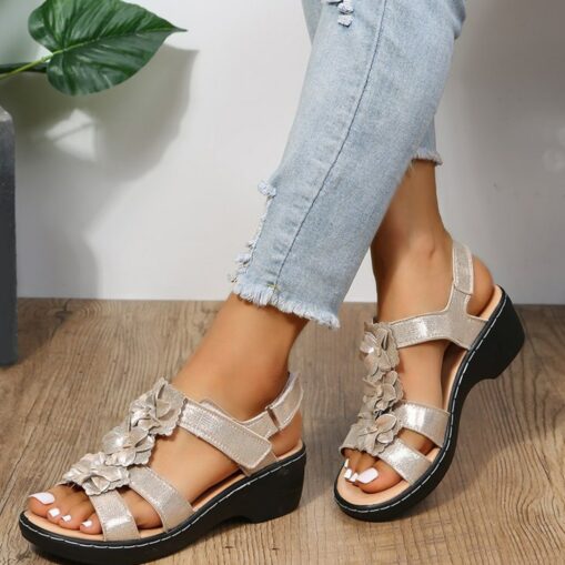 Women's Navy Blue Floral Sandals - Stylish Flat Shoes with Flower Accents for Casual Summer Wear 2025 - Image 4