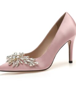 Women's Pink Satin High Heels – Elegant Rhinestone Embellished Pumps for Bride, Weddings, and Special Occasions 2025