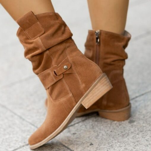 Women's Casual Beige Faux Suede Slouchy Ankle Boots with Buckle Detail - Perfect for Everyday Wear, Autumn Outings, and Casual Gatherings 2025 - Image 2