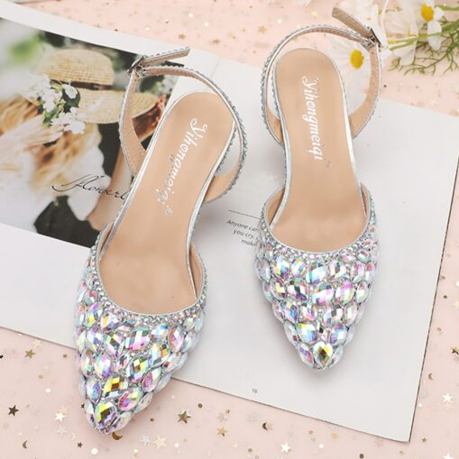 Women's Crystal Rhinestone Pointed-Toe Slingback High Heels - Elegant and Colorful Party, Wedding, and Evening Shoes 2025 - Image 4