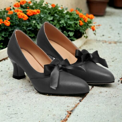 Women's Heels Pumps Ladies Shoes Valentines Gifts Handmade Shoes Vintage Shoes Party Outdoor Valentine's Day Bowknot Kitten Heel Round Toe Elegant Vin