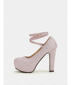 Women's Pink Glitter Platform Heels with Ankle Strap – Sparkling High Heel Pumps for Parties, Weddings, and Special Events 2025