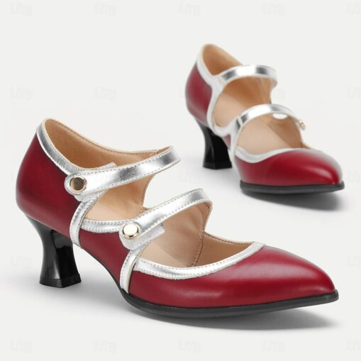 Women's Vintage Mary Jane Heels - Elegant Green and Silver Mid-Heel Dress Shoes with Double Straps for Oktoberfest, Parties and Formal Events 2025 - Image 3