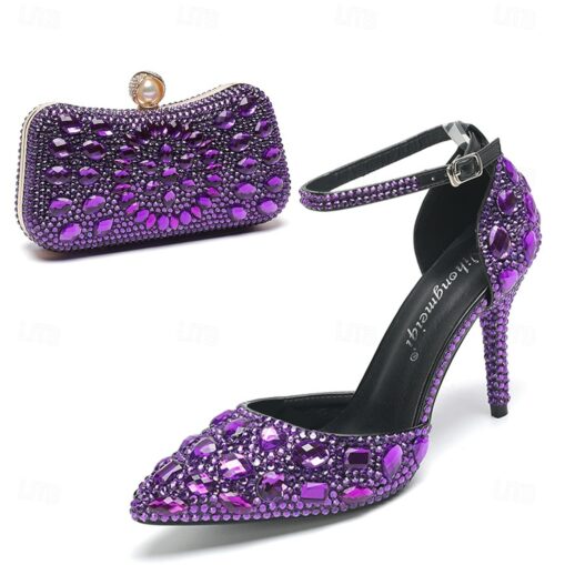 Women's Multicolor Rhinestone Wedding High Heel Shoes with Matching Clutch Bag 2025 - Image 10