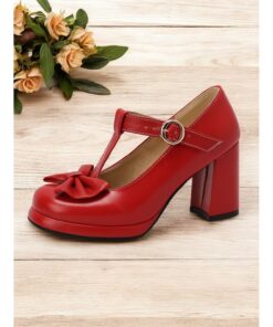 Women's Vintage Mary Jane High Heel Pumps with Bow Detail – Retro Block Heels for Party and Formal Occasions 2025