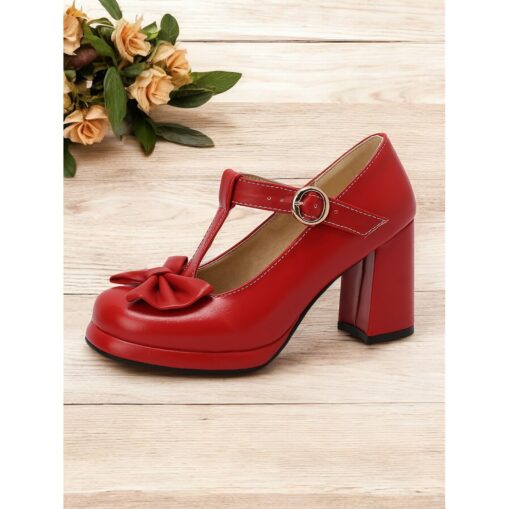 Women's Vintage Mary Jane High Heel Pumps with Bow Detail – Retro Block Heels for Party and Formal Occasions 2025