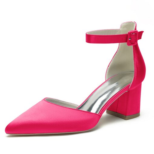 Wedding Shoes for Bride Bridesmaid Women Peep Toe White Ivory Blue Silver Gold Black Green Satin Pumps Block Heel Ankle Strap Wedding Party Valentine' - Image 15