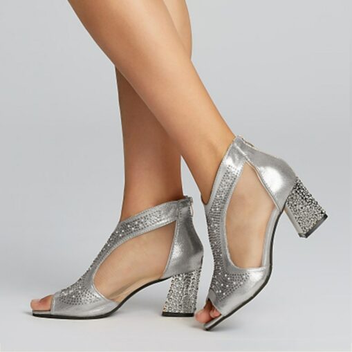 Women's Elegant Gold Glitter Heeled Sandals with Peep Toe and Chunky Heel for Wedding and Evening Events 2025 - Image 2