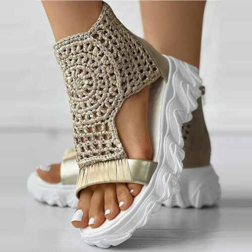 Women's Crochet Platform Sandals – Handmade Knitted Upper with Ankle Support and Cushioned Sole, Stylish and Comfortable for Summer Casual Outfits 202 - Image 3