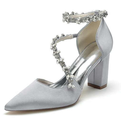 Women's Wedding Shoes Pumps Elegant Luxurious Wedding Party Bridal Bridesmaid Shoes White Wine Black Multicolor Dress Shoes Rhinestone Chunky Heel Poi - Image 3