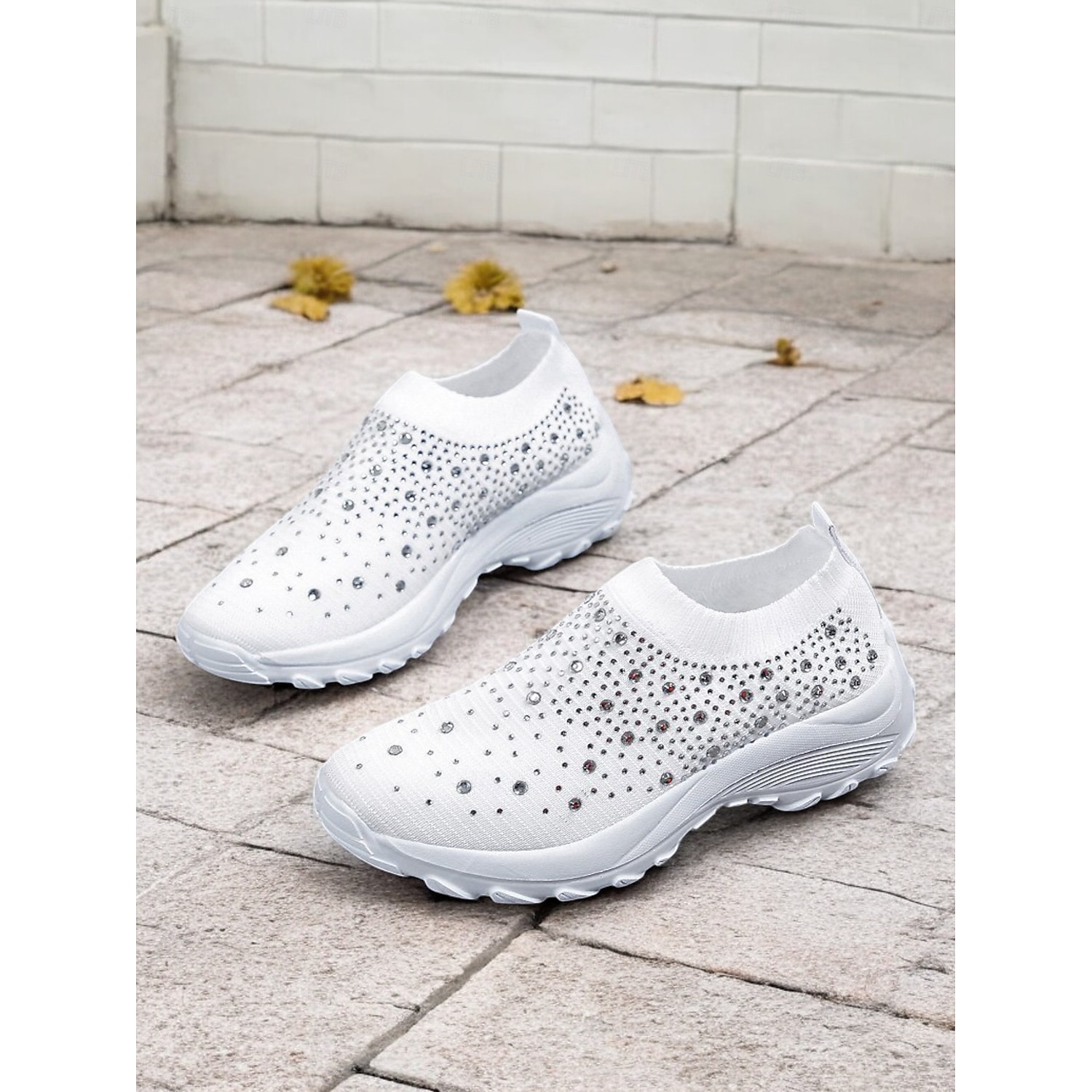 Women's Black Slip-On Sneakers with Rhinestone Embellishments and Chunky White Sole – Stylish and Comfortable Athletic Shoes for Casual Wear 2025 - Image 3