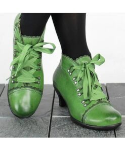 Women's Victorian Green Lace-Up Ankle Boots - Perfect for Vintage Themed Events and Unique Everyday Style 2025