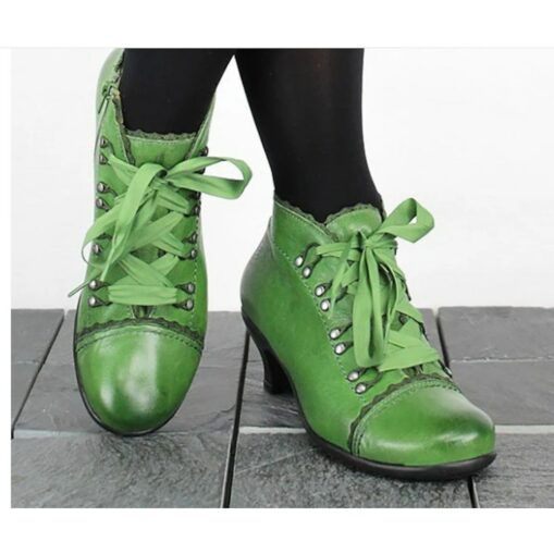 Women's Victorian Green Lace-Up Ankle Boots - Perfect for Vintage Themed Events and Unique Everyday Style 2025