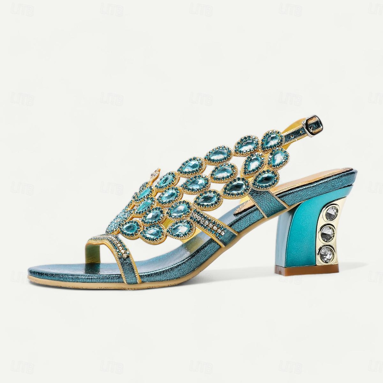 Women's Wedding Shoes Sandals Party Crystal Fantasy Heel Round Toe Elegant Bohemia Vintage Microbial Leather Blue Purple Gold 2025
