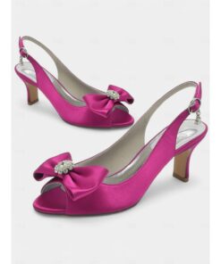 Stylish Satin Open-Toe Slingback Kitten Heel for Women with Bow Detail – Rhinestone Embellishment, Ideal for Wedding & Evening Events 2025