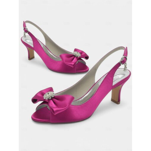 Stylish Satin Open-Toe Slingback Kitten Heel for Women with Bow Detail – Rhinestone Embellishment, Ideal for Wedding & Evening Events 2025