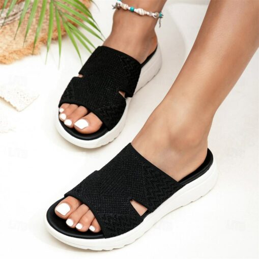 Women's Sandals Plus Size Flyknit Shoes Sports Sandals Outdoor Daily Beach Wedge Round Toe Classic Casual Comfort Walking Knit Tissage Volant Loafer B - Image 2
