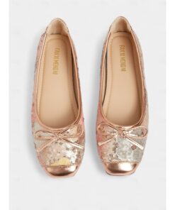 Women's Sequined Ballet Flats with Metallic Bow – Sparkling Comfortable Slip-Ons for Casual or Party Wear 2025