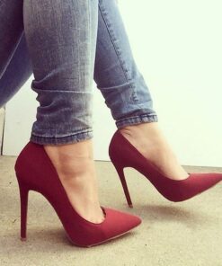 Women's Heels Pumps Valentines Gifts Stilettos High Heels Daily Solid Colored Stiletto Heel Pointed Toe Basic Casual Walking PU Loafer Wine Black / Re