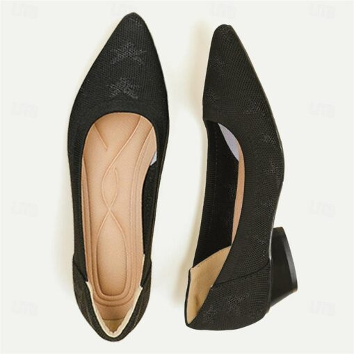 Women's Heels Plus Size Flyknit Shoes Outdoor Work Daily Leopard Sculptural Heel Pointed Toe Classic Casual Comfort Walking Knit Loafer Leopard Black - Image 6