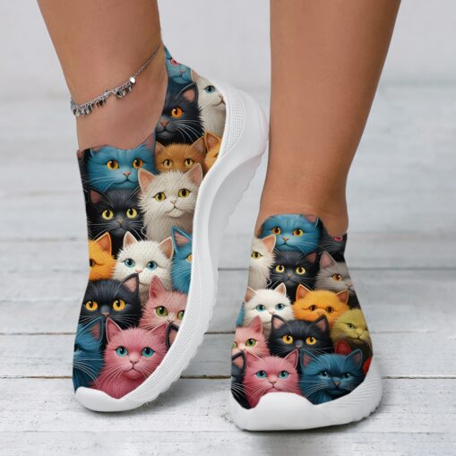 Women's Sneakers Slip-Ons Print Shoes Flyknit Shoes Comfort Shoes Outdoor Daily Cat Flat Heel Fashion Casual Tissage Volant Black White Red 2025 - Image 3