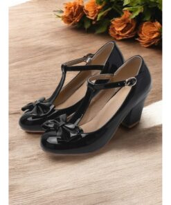 Women's Red T-Strap Heels with Bow Detailing and Block Heels – Elegant Vintage-Inspired Shoes for Parties and Formal Occasions 2025