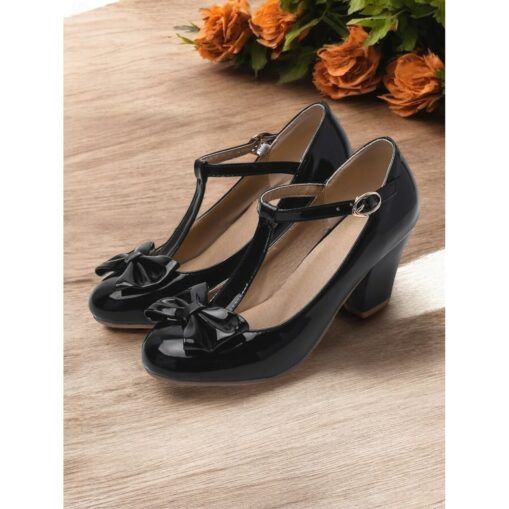 Women's Red T-Strap Heels with Bow Detailing and Block Heels – Elegant Vintage-Inspired Shoes for Parties and Formal Occasions 2025