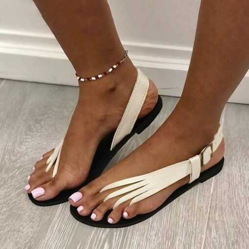 Women's Black Strappy Toe Ring Sandals with Adjustable Buckle - Comfortable Summer Flats for Casual Wear 2025 - Image 2