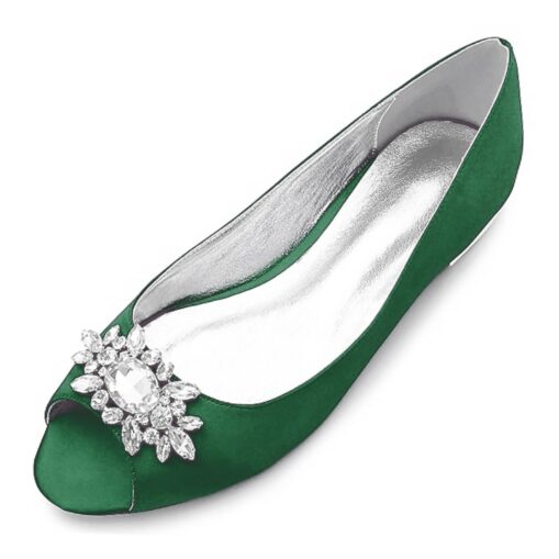Women's Navy Blue Peep-Toe Flats with Rhinestone Embellishments – Elegant Satin Shoes for Weddings, Parties, and Formal Events 2025 - Image 8