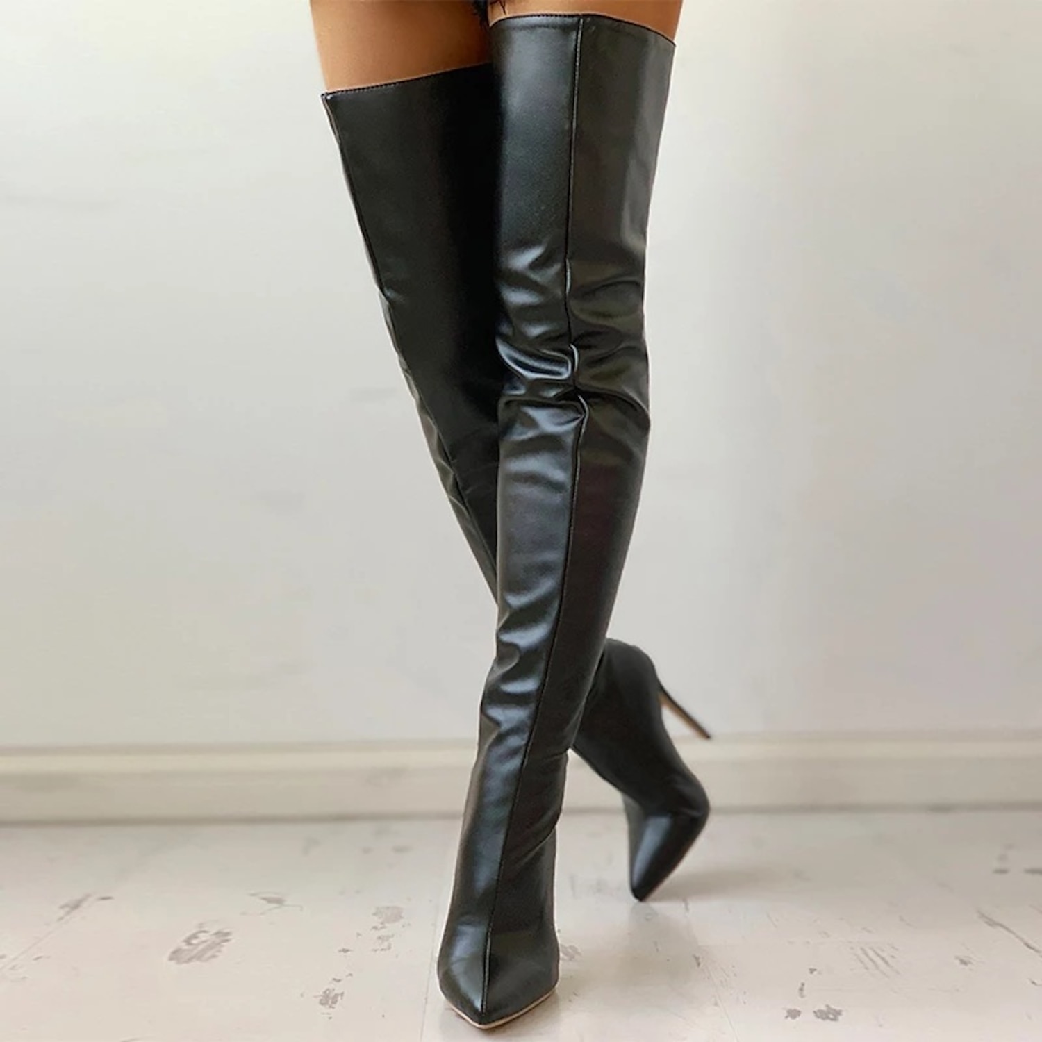 Women's Over-the-Knee Stiletto Boots - Sleek Black High Heel Thigh-High Boots for Evening and Party Wear 2025