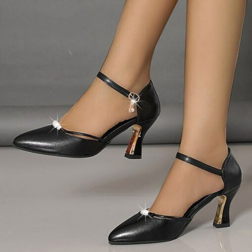Women's Elegant Pointed-Toe Heels with Ankle Strap – Rhinestone Embellished Formal Dress Shoes for Weddings and Special Occasions 2025 - Image 4